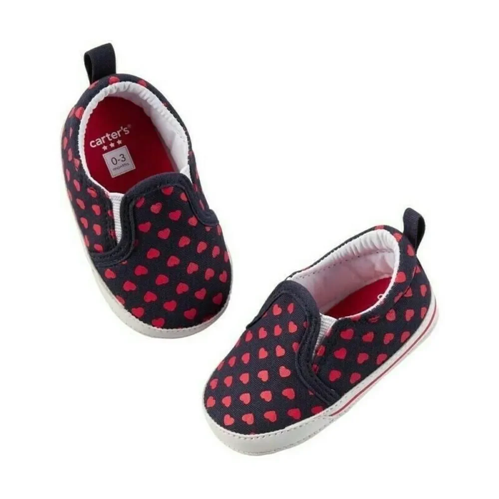 CARTER'S Baby Girls Valentines Day Crib Shoes Soft Sole Slip On 6-9 Months NEW